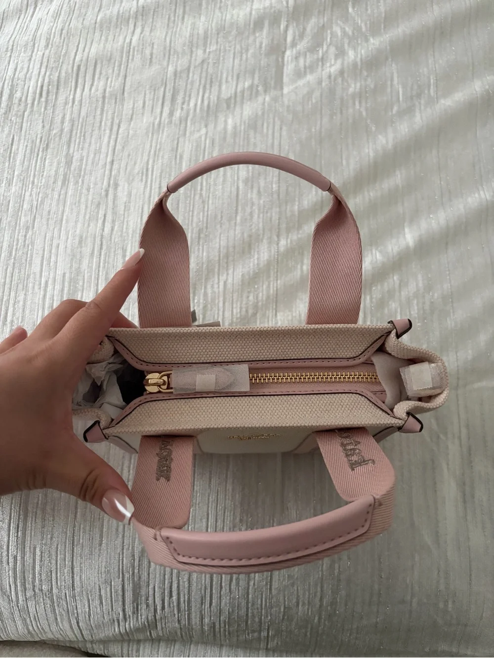 kate spade Pink and Cream Canvas Tote with Signature Webbed Straps